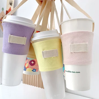 1 бр. торба за напитки, чаша с ръкав, цветни платно, определени за чаши, чанта за чаши за напитки, здрава холщовая чанта за чаши, ръчно изработени