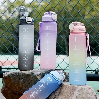1000 мл Спортна бутилка за вода с мащаб на времето за домашно фитнес зала, фитнес, туристически, чаши за пиене, тренировки, спортни манекени