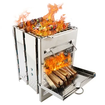 2022 Нова туристическа печка на дърва от неръждаема стомана, разглобяем мини-въглероден грил, Лесен скара за барбекю за пикник на открито