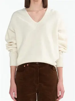 3 цвята, женски полушерстяной пуловер с V-образно деколте, 2023, ранна пролет, Новият, Модерен женски обикновен всекидневен пуловер, женски вязаный топ