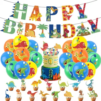 37пк динозавър, тематични партита момче рожден ден украси честит Рожден Ден банер балони, торта топперы набор от джунглата сафари декор