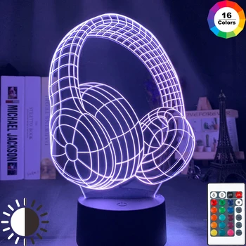 3d иллюзионная лампа, слушалки, 16 цвята, което променя лека нощ за декор на стаята, готин подарък за рожден ден за деца, детски led нощна светлина