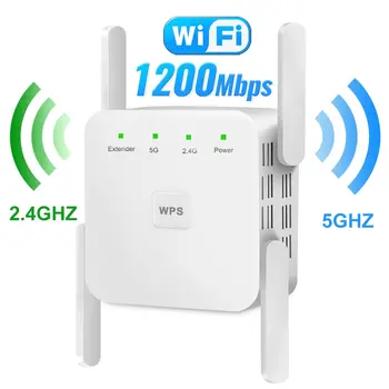 5 Ghz WiFi Ретранслатор Безжичен Wifi Удължител 1200 Мб/С Усилвател Wi-Fi 300 Mbit/с Усилвател на сигнала на Wi-Fi на Далечни разстояния 2,4 G WiFi Ретранслатор