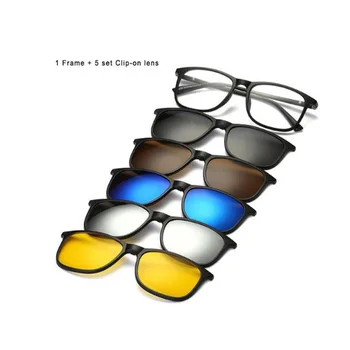 5 комплекта на затягане лещи + 1 Дограма Маршируват точки Огледално Поляризирани Слънчеви очила с магнити-клипсами могат да поемат Късогледство Очила за Далекогледство