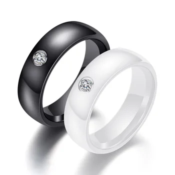 6 мм, бяло/черно керамично пръстен Pave CZ, годежен пръстен за жени, мъже, размер 6-10