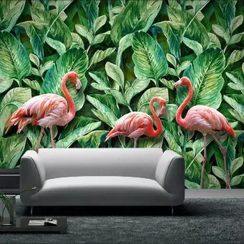 Beibehang Потребителски тапети 3d стенопис ръчно рисувани тропическа гора фламинго дневна спалня papel de parede 3d тапети
