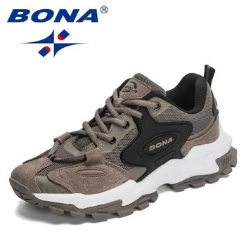 BONA 2023, Нови маркови маратонки от екшън-кожа, мъжки дишащи обувки за бягане дантела, мъжки обувки, ежедневни обувки Mansculino