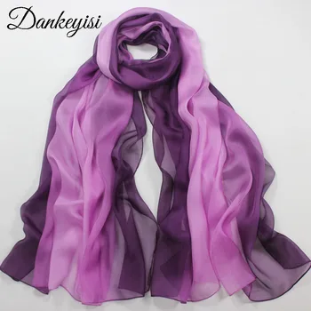 DANKEYISI Шал от чиста коприна, женски шал оверсайз, женски шал наклон цветове, модерен елемент, Шалове, кърпи за глава, Шалчета, забрадки