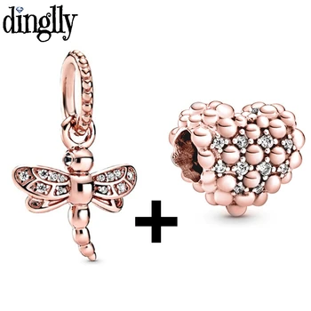 Dinglly 2 бр./лот, топчета от сплав с покритие от розово злато, медальон във формата на водно конче, гривна 