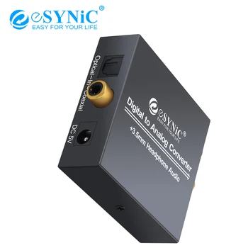 eSYNiC 192 khz/96 khz DAC Конвертор Дигитален Коаксиален SPDIF Toslink в Аналогов RCA R/L 3.5 мм Аудио Адаптер за Слушалки Конвертор