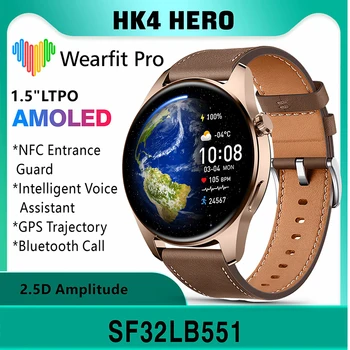HK4 Hero Мъжки Умен часовник-телефон 1.5 LTPO AMOLED 2.5 D Амплитуда 480*580 HD Екран, NFC и GPS Проследяване на Bluetooth Предизвикателство Компас Smartwatch