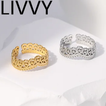 LIVVY сребрист цвят, реколта отворени широки пръстени с корона за жени, модни бижута за момичета, подаръци за партита, модни пръстени в стил пънк