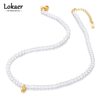 Lokaer Модни колие от бели перли за жени и Момичета, висулка във формата на кръгли топки от неръждаема стомана, бижута за парти по случай рождения Ден на N22185