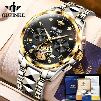OUPINKE висок клас марка, мъжки часовник за гмуркане, луксозни сапфировые автоматични механични часовници за мъже, ръчен часовник с турбийоном от вольфрамовой стомана