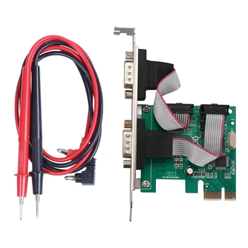 PCI-E PCI Express Dual Serial RS232 DB9 2 порта контролер, адаптер за карта зелен цвят с цифров мултицет, не са тест тел