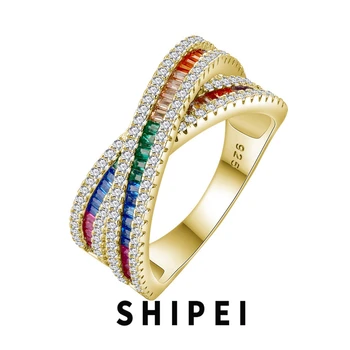 SHIPEI, 18-каратово позлатените сребро 925 проба, 9,5 мм, Лабораторно пръстен с цветен сапфир и скъпоценния камък за жени, Бижута, Филипс лента на едро
