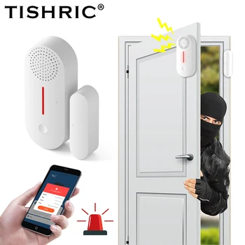 TISHRIC WiFi Вратата сензор Звукова светлинна аларма Детектор за отваряне / затваряне на прозореца на вратата WiFi Аларма за умен дом за Алекса Google Home ПРИЛОЖЕНИЕ на Sasha