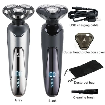 USB Акумулаторна електрическа самобръсначка за лица с интелектуални цифров дисплей Самобръсначка за мъже с 3D плаващ нож, Моющаяся машина за бръснене на брада