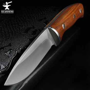 XUAN ФЪН Нож с фиксирано острие за къмпинг, лов, оцеляване, 5Cr13Mov, стоманен нож, дървена дръжка, спасителен инструмент