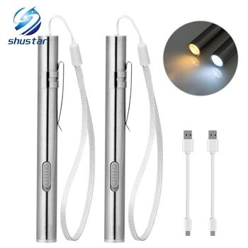 Акумулаторна батерия led фенерче, дръжка, мини-фенерче, студено бяло + топло бяла светлина с USB кабел за зареждане, се използва за къмпинг, лекари