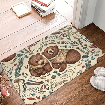 Артистични кухненски нескользящий килим с особен мечок и фланелевым мат с фантазийной флора, добре дошли мат, мат за домашен декор
