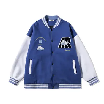 Бейзболни якета в стил хип-хоп, мъжко яке-бомбер в стил мозайка с писмото принтом, Унисекс, за да колеж, свободна градинска дреха, яке Harajuku, двойка палто