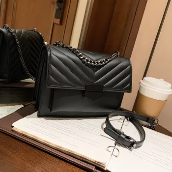 Брандираната дизайнерска дамска чанта за през рамото от изкуствена кожа, модерна чанта на верига, малка чанта през рамо с капак