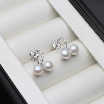 Бял естествени сладководни перли и Цвете обеци за жените, са истински сребърни обеци 925 проба Изискани бижута Подарък на едно Момиче За рожден Ден