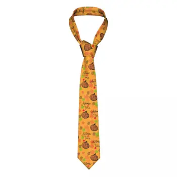 Вратовръзки унисекс с есента листа и тиква, модерен вратовръзка от полиестер ширина 8 см за мъжките ежедневни облекла Gravatas, сватбен подарък