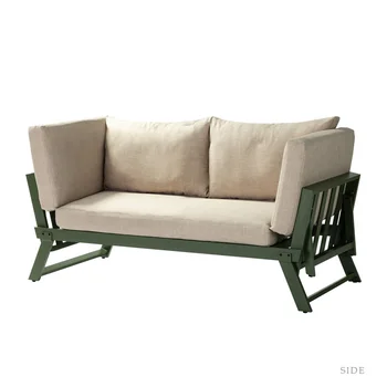 Външен алуминиев регулируем шезлонг за тераси, приложим към уличному дивана, включително възглавница, зелен и бежов цвята