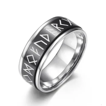 Въртящо мъжки пръстен от титанов стомана с надпис в скандинавски стил, светещи тотем, светлинен женски пръстен