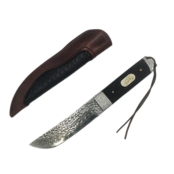 Дамасский ловен нож Ръчна коване, джобен нож за оцеляване, прав нож с фиксирано острие, дръжка от палисандрово дърво