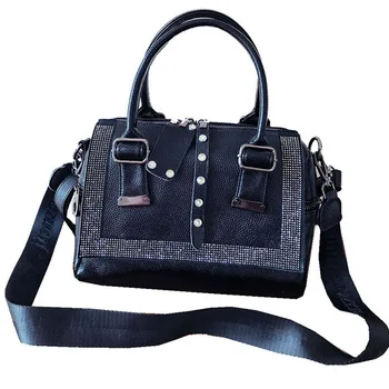 Дамска чанта, чанта за през рамото от 100% естествена кожа за жени, 2023, модни дамски чанти-тоут, Bolsos, луксозни чанти-незабавни посланици с кристали