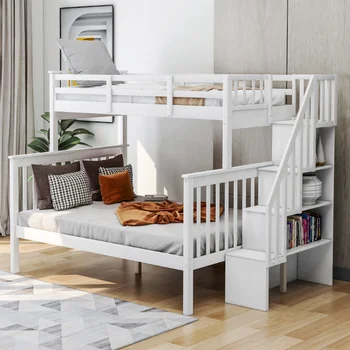 Двуетажно легло Irway Twin-Over-Full с Място за съхранение на вещи и Парапет за спални\ Бял цвят (СТАР инв: LP000019AAK) Бял