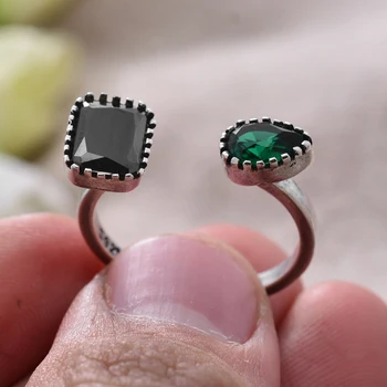 Действие, луксозен натурален зелен кристал, ретро тайское сребърни женски пръстен, Оригинални бижута за жени, подаръци за рожден Ден