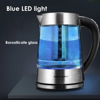Електрически стъклена кана за вода 220 В 2л със синя led подсветка с мощност 1500 W за приготвяне на чай, кафе с контрол на температурата и функция за запазване на топлината