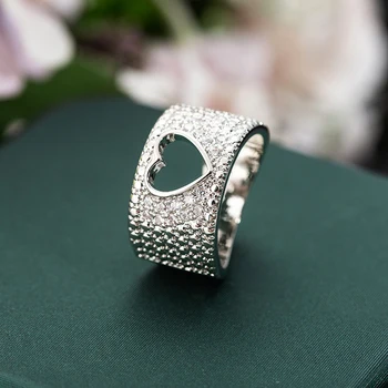Изискан дамски пръстен от хралупата сърце и цирконием за жени, Темпераментное тенденция пръстен върху показалеца си, подарък за годишнина, луксозни бижута