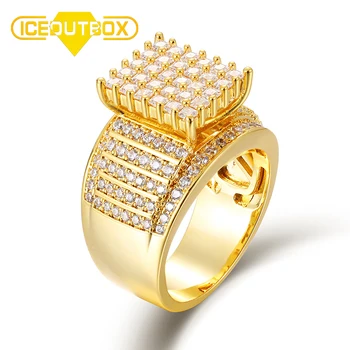 Индивидуално мъжки пръстен, пълно с кристали, с Нов дизайн, квадратни пръстени с микро-уплътнение от кубичен цирконий за мъже, бижута в стил хип-хоп, стръмен тренд на пръст