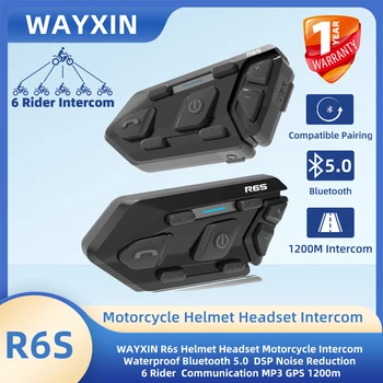 Каска, слушалка WAYXIN R6s, мотоциклети Домофонна система, водоустойчив Bluetooth 5.0 DSP, намаляване на шума, Връзка за 6 души, MP3 GPS 1200 м