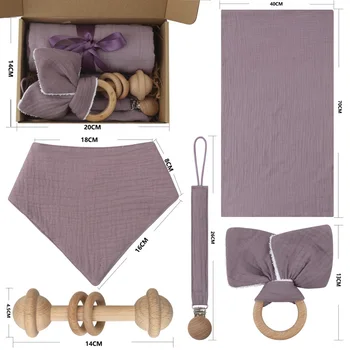 Комплект за новородено, детски чанта със заек, увита пръстен-камбана, лигавник от чист памук, бродирана възглавница, детска клечка за зъби