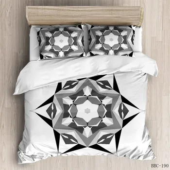 Комплект спално бельо в Бохемски стил, геометрични Чаршаф, скандинавски завеси, 3D-одеяло, Черен с бял Комплект спално бельо, домашен текстил