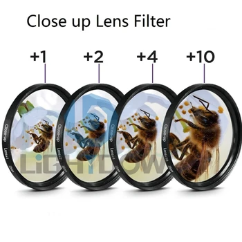 Комплект филтри за снимки в близък план от 4 бр. (+1,+2,+4,+10) Комплект аксесоари за макро фотография с фильтровальным калъф за обектив за макро снимки