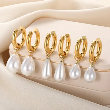 Корейски модни обици-висулки с перли неправилна форма за жени, ретро-бароковата перла, геометрични висящи обеци, модни бижута, подарък за Деня на майката