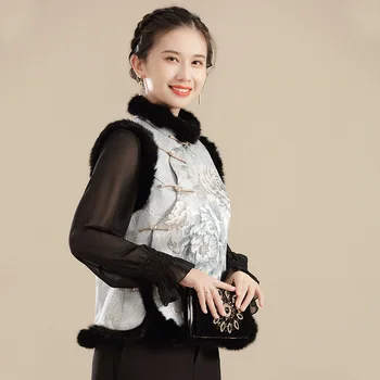 Костюм Тан Топ, жилетка с отстрочкой по ръба от памук, божур, дамски новост 2023 година, зимата е мека, удобна висококачествено облекло в национален стил