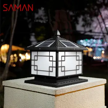 Лампа SAMAN Solar Post на открито, ретро обикновен черен декор, led лампа на колумб, водоустойчива IP65 за дома, верандата на вилата, на двора