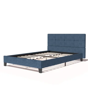 Легло в платформата от мек лен / Метална рамка с квадратна таблата, прошитым кичурите - Здрава опора от дървени талпи -