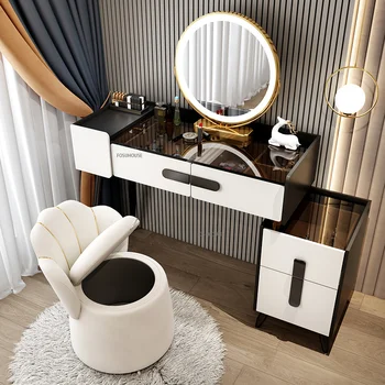 Леки луксозни скринове от масивно дърво за обзавеждане на спални Модерен малък апартамент Тоалетка с чекмеджета Стол Стъклен шкаф