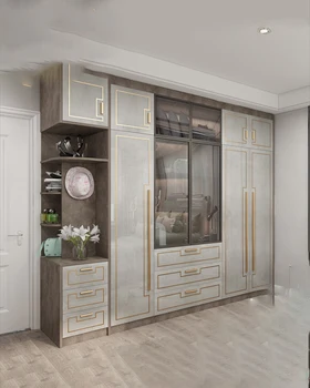 Лесен луксозен голям гардероб с фиксирана врата, модерен и лесен за домашно шкаф за спалня от масивно дърво в скандинавски стил по поръчка