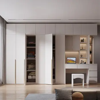 Лесен луксозен минималистичен шкаф със странична шкаф за домашно спални, шестидверный шкаф за съхранение, окачен шкаф за съхранение