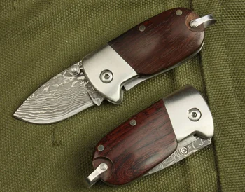 Мини Джобен сгъваем нож Q Дамасское нож, эбонитовая дръжка, самоотбрана, тактически спасителна ловен риболовен EDC Инструмент за оцеляване, Ножове